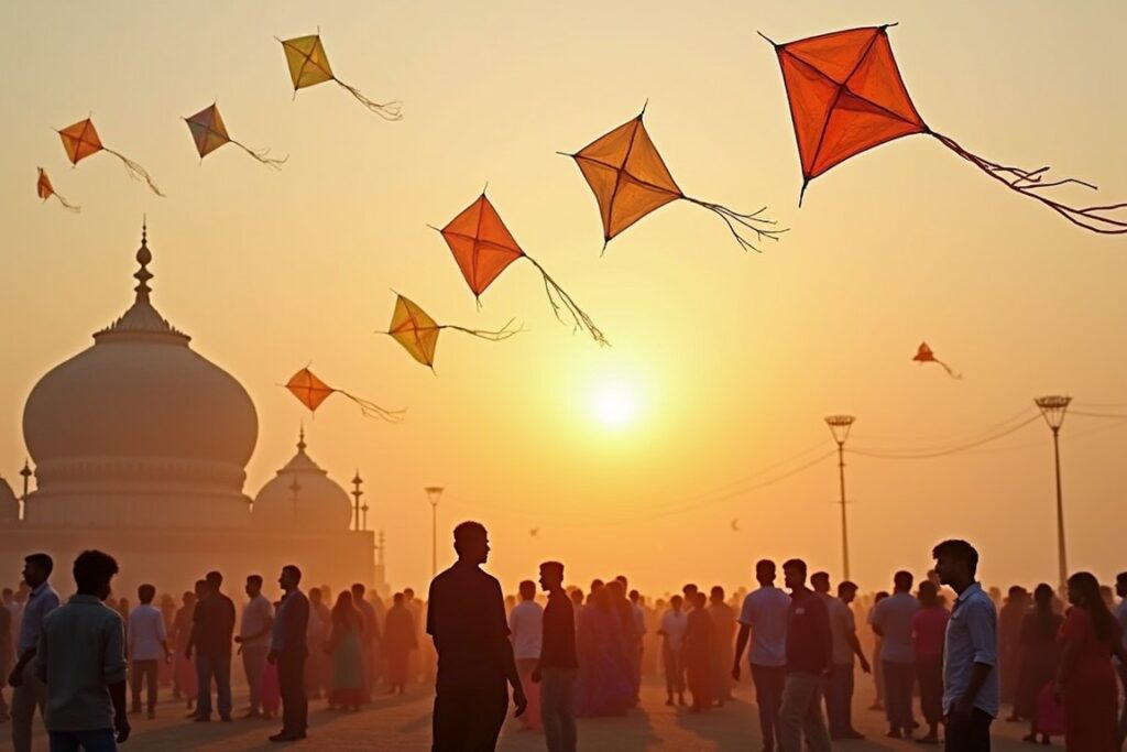 makar sankranti celebration with kite flying