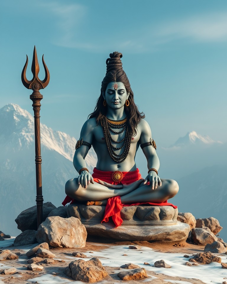 Lord Shiva meditating in Himalaya